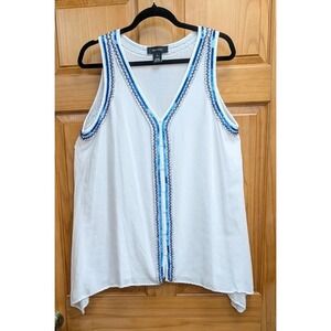 Karen Kane Women's Top Size XL Beads Rhinestone Tunic V Neck Sleeveless Blouse